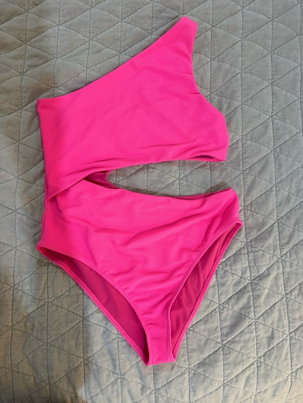Beach Riot Vibrant Pink Ribbed One-Shoulder Swimsuit